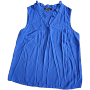 ELLEN TRACY Women's Ruffle V-Neck Shell, Yves Klein Blue, Large