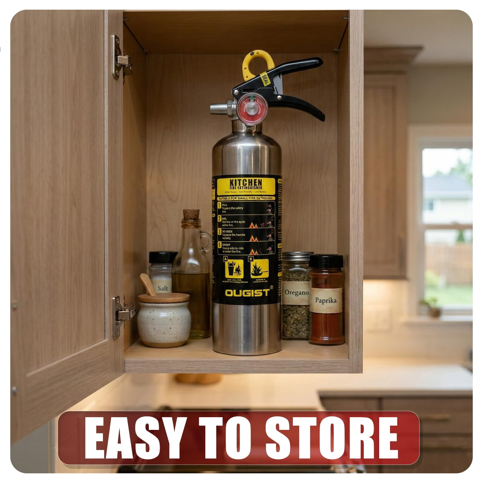 Ougist class K fire extinguisher, 40 fl oz Wet Chemical, Quick-Pull Handle, kitchen fire extinguisher for Grease Fires, built for daily peace of mind
