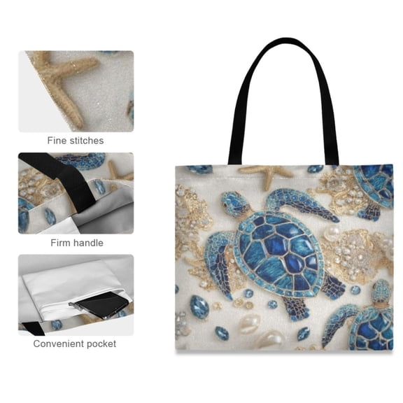 Canvas Tote Bag for Women Girls Design Print Cobalt Embellished Turtle Totes