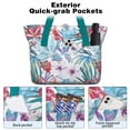 thumbnail image 2 of Floral Women's Large Foldable Tote Bag with Zipper - 20L Travel Carryall Shoulder Bag Weekender Handbag for School, Work, Gym, Shopping - Fits 15.6" Laptop, Folds Into Pouch, Green, 2 of 6