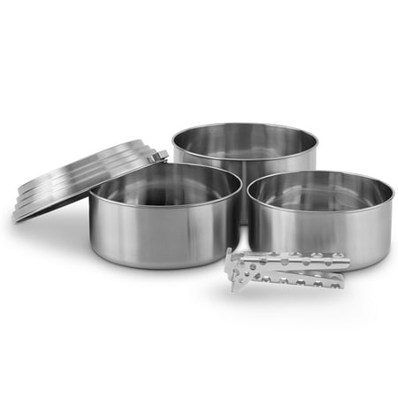 Solo Stove 3 Pot Set - Stainless Steel Camping & Backpacking Cookware Great for Use with Solo Stoves. Lightweight Aluminum Pot Gripper