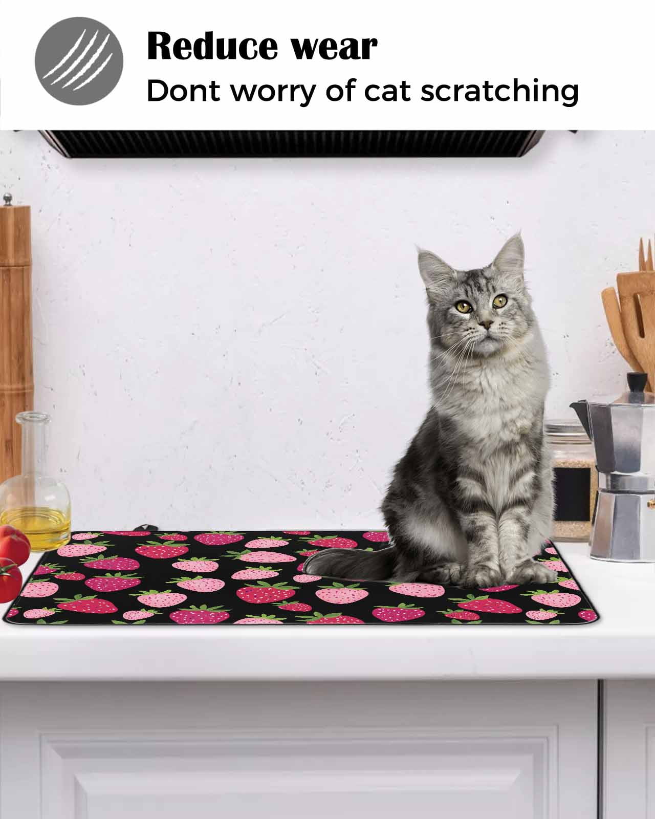 nqOlkjepod Large Induction Cooktop Protector Mat 24"x21", Red Pink Strawberry Stove Top Covers for Electric Stove, Black Lovely Summer Spring Fruit Stove Burner Cover Mats, Glass Top Stove Cover
