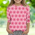 thumbnail image 2 of Riecok Girls Long Sleeve Shirts Round Neck Cute Printed 3/4 Sleeve Kids Casual and Comfortable Base Shirt Pink 3 Years, 2 of 5