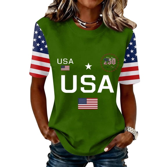 Women USA 250th Anniversary Shirt Patriotic Independence Day Shirt Women Casual Crew Neck Short Sleeve Top