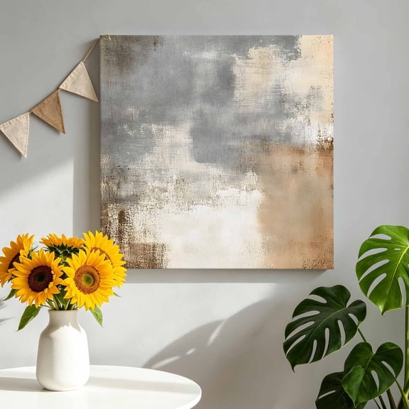 Canvas Wall Art Brown Grey White Canvas Art Print Abstract Art Modern Oil Painting Pictures Wall Decor for Living Room Bedroom Artwork Decorations Stretched Framed Ready to Hang 8"x8"