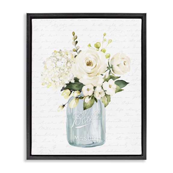 Stupell Industries Shabby Chic Classic White Flower Bouquet Vintage Text Script Black Floating Frame Canvas Art, 17 x 21, by Lettered and Lined