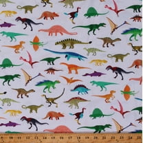 Cotton Dinosaurs Dinos T-rexs Animals Ancient Fossils Alphabetosaurus Extinct White Cotton Fabric Print by the Yard (SRK-20737-205-MULTI)
