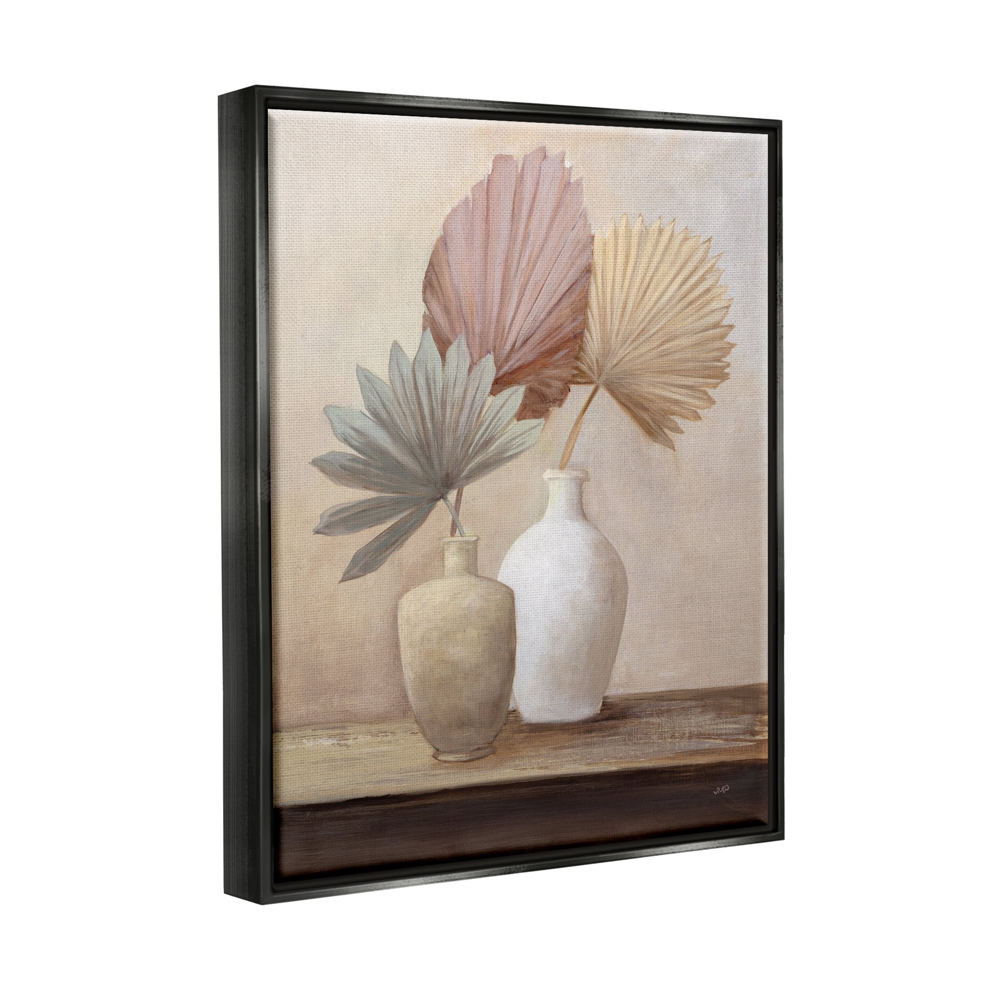 Stupell Industries Boho Palm Leaves Botanical & Floral Painting Black Floater Framed Canvas Art Print Wall Art, 17 x 21