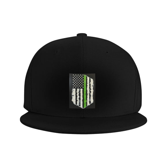 Snapback Hat Thin Green Line Flag Art Flat Brim Adjustable Baseball Cap for Men Women Trucker Hat Black