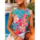 thumbnail image 3 of Camisa con ribete de volantes de verano para mujer, camiseta con estampado de manga casquillo a la moda, camiseta informal con cuello redondo para chica, Color de imagen XL, 3 of 6