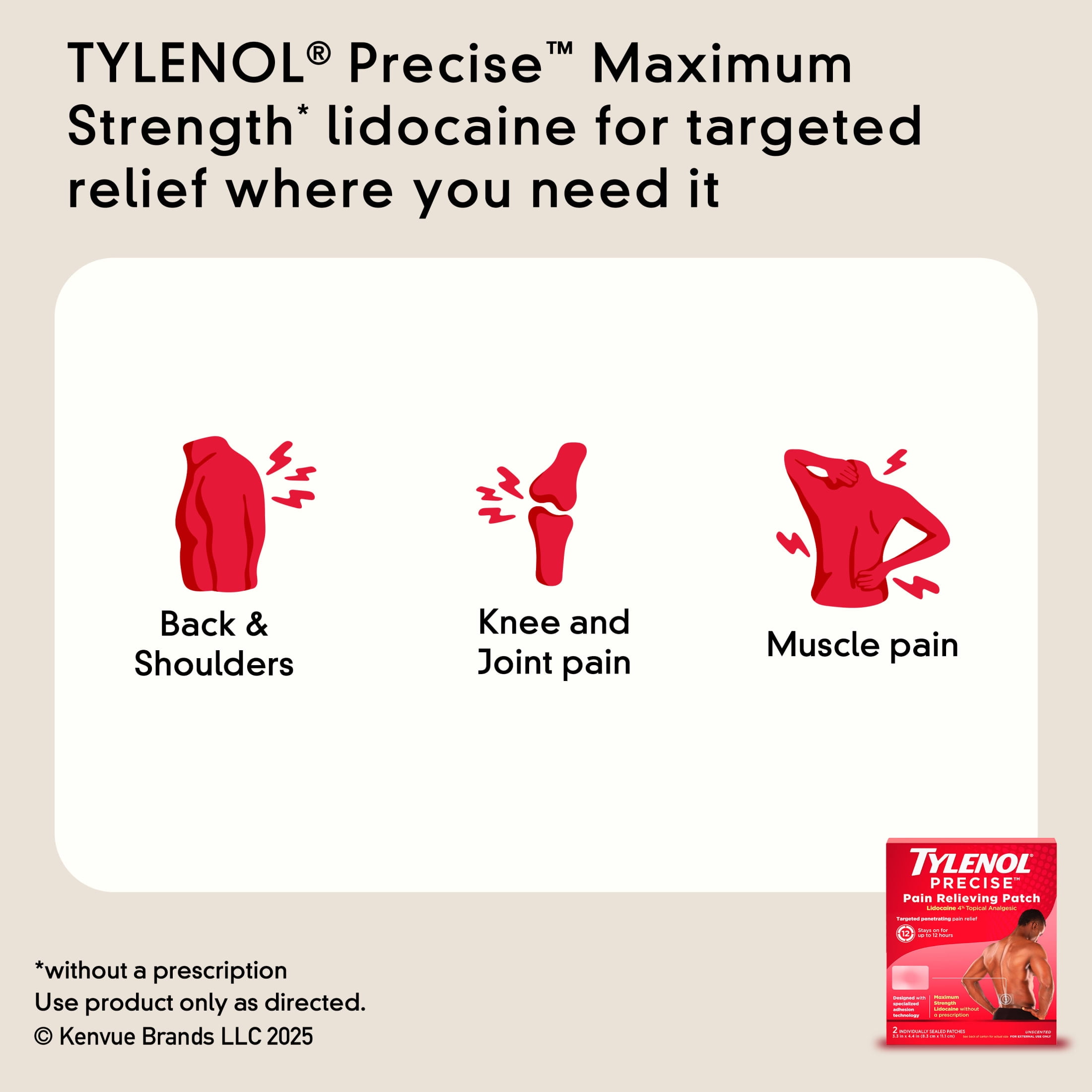 Tylenol Precise Large Pain Reliever Patches, Lidocaine 4%, 4 Count