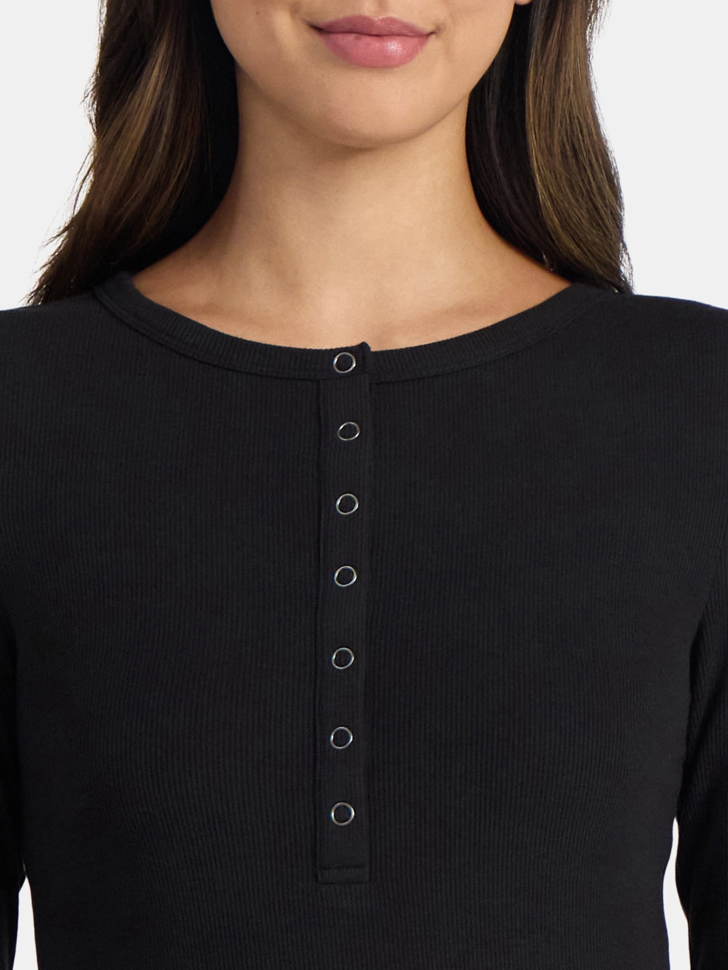 Time and Tru Women's Ribbed Henley Shirt with Long Sleeves, Sizes XS-XXXL
