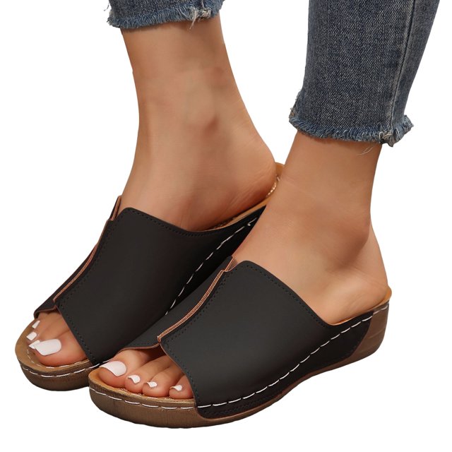 Sandales Compensées à Plateforme pour Femmes 2025 Tendance en Cuir à Bout Ouvert Peep Plage à Enfiler Chaussures d'Été Mules Habillées