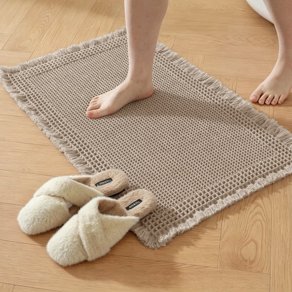 JIATER Waffle Bathroom Rugs 24x17,Soft Absorbent Bath Mat Non-Slip Backing Quick Dry Washroom Mats,Brown