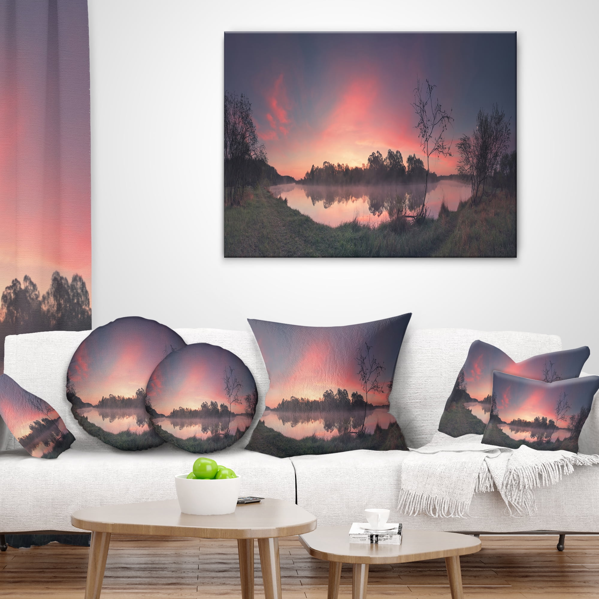 Designart Purple Tinged Spring Mountains - Landscape Printed Throw Pillow - 12x20