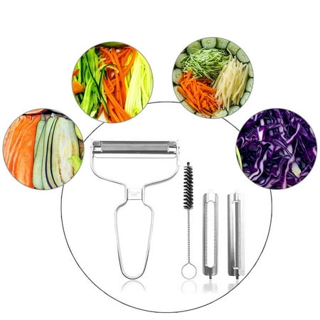 Potato Brush - Akoyovwerve 4pcs Househould Stainless Steel Vegetables Fruits Potato Parer Peeler Grater Slicer with Cleaning Brush
