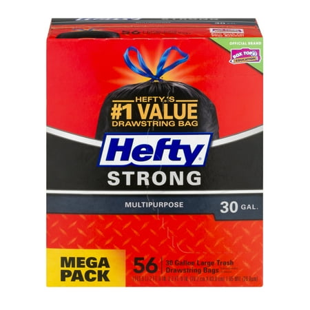 Hefty Strong Multipurpose Drawstring Trash Bags, 30 Gallon, 56 Ct