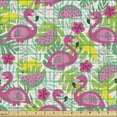 thumbnail image 2 of Tropical Fabric by the Yard, Exotic Cartoon Pattern with Leaf Banana Watermelon Hibiscus and Happy Flamingo, Decorative Upholstery Fabric for Sofas and Home Accents, Multicolor by Ambesonne, 2 of 5