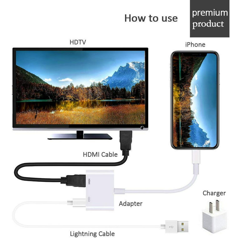 Apple Lightning Digital AV Adapter, 1080P HDMI Sync Screen Digital Audio AV  Converter with Charging Port for iPhone, iPad, iPod on  HDTV/Projector/Monitor, Support All iOS (Power Supply Needed)-White 