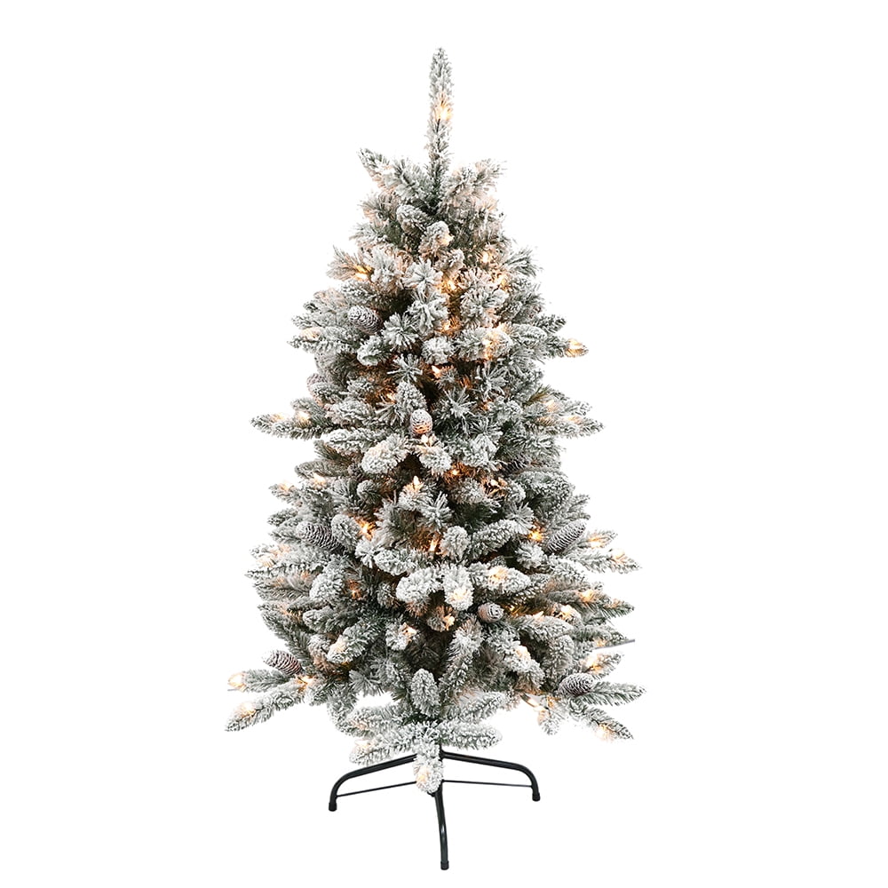 Puleo International 4.5 ft. PreLit Flocked ‎Bennington Fir Artificial Christmas Tree with 150