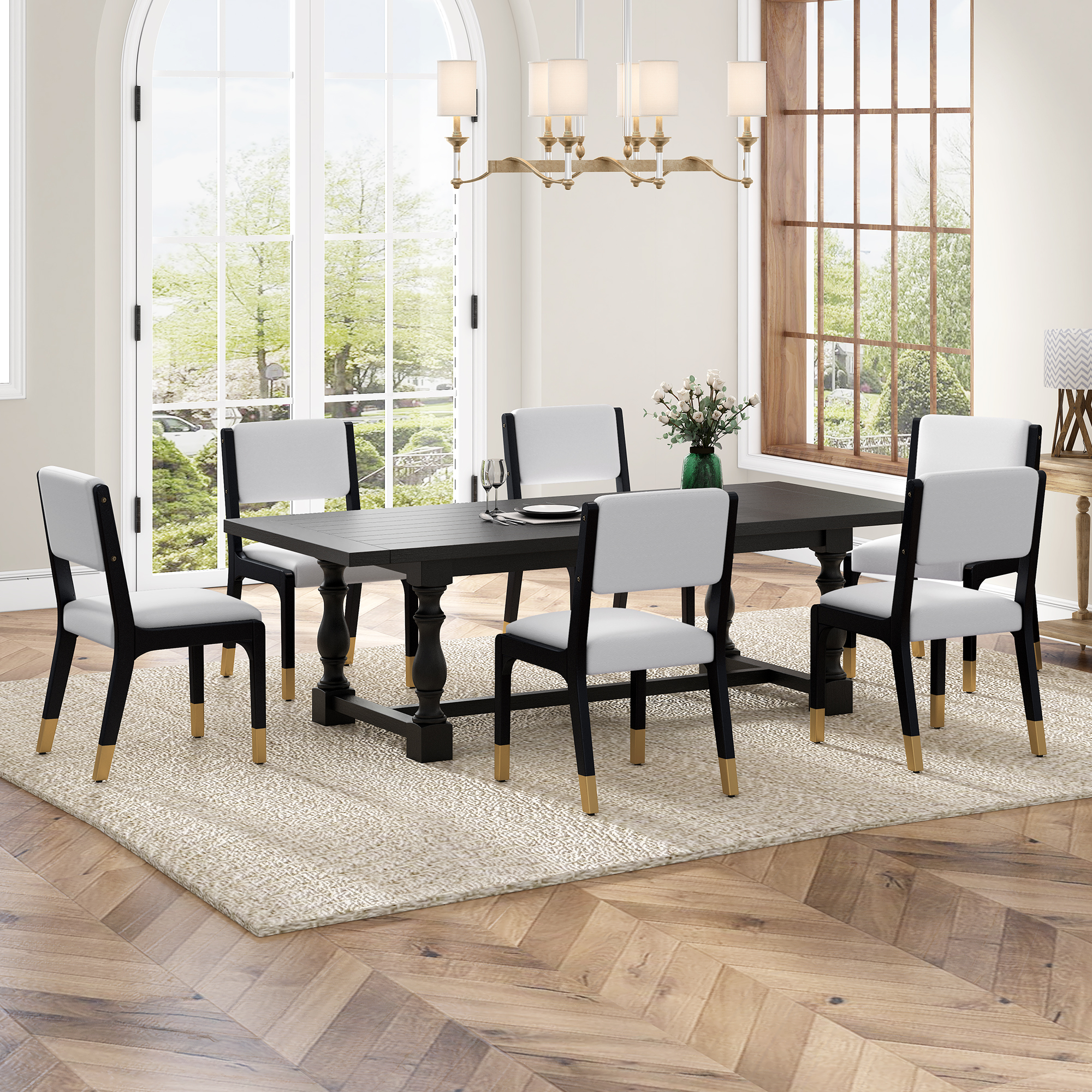 Euroco Wooden Dining Chairs Set of 2, Modern Farmhouse Fabric Upholstered Kitchen Side Chairs with Padded Seat for Dining Room,Black