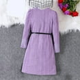 thumbnail image 4 of Daqian (8-12 Years) Round Neck Knit Patchwork Velvet Long Sleeve Dress + Black Belt Big Girls Dresses Clearance Holiday Dresses for Girls Holiday Outfit Purple 12-13 Years, 4 of 7