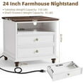 thumbnail image 2 of 24" Wide Farmhouse Nightstand with Charging Station, End Table with 2 Drawers, White Wood Dresser for Bedroom Cabinet, Bed Side Table Chest of Drawers, Night Stand for Living Room, Closet, 2 of 7