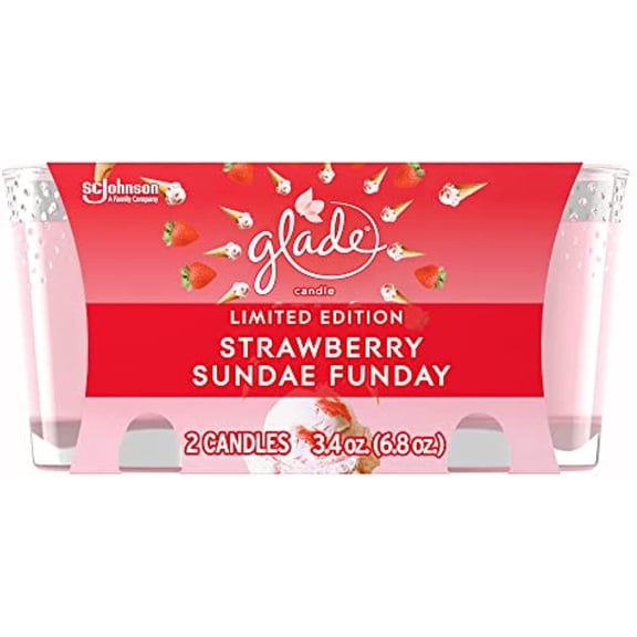 Glade Candle Jar, Air Freshener, Strawberry Sundae Funday, 3.4 Oz, 2 Count