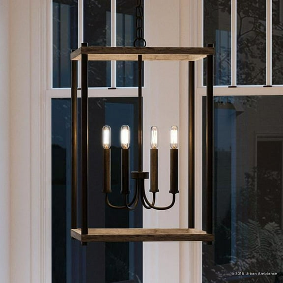 Urban Ambiance Luxury Farmhouse Pendant, Size: 25"H x 14"W, with Urban Industrial Style Elements, Olde Bronze Finish and Clear Seeded Shade, UHP2382