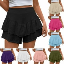 QATAINLAV Flowy Shorts for Women Boho Ruffled Tiered Skorts Cute High Waist Mini Skirts Golf Tennis Comfy Shorts Beach Vacation Outfits Hot Pink XXL Birthday Gifts