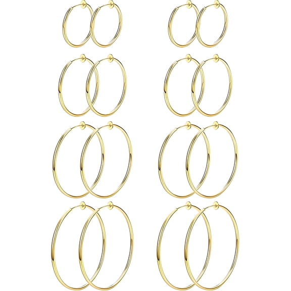 8 Pairs Gold Clip on Hoop Earrings for Women Men, Copper Spring Hoop Earrings Non-Pierced Fake Hoops with Silicone Pads
