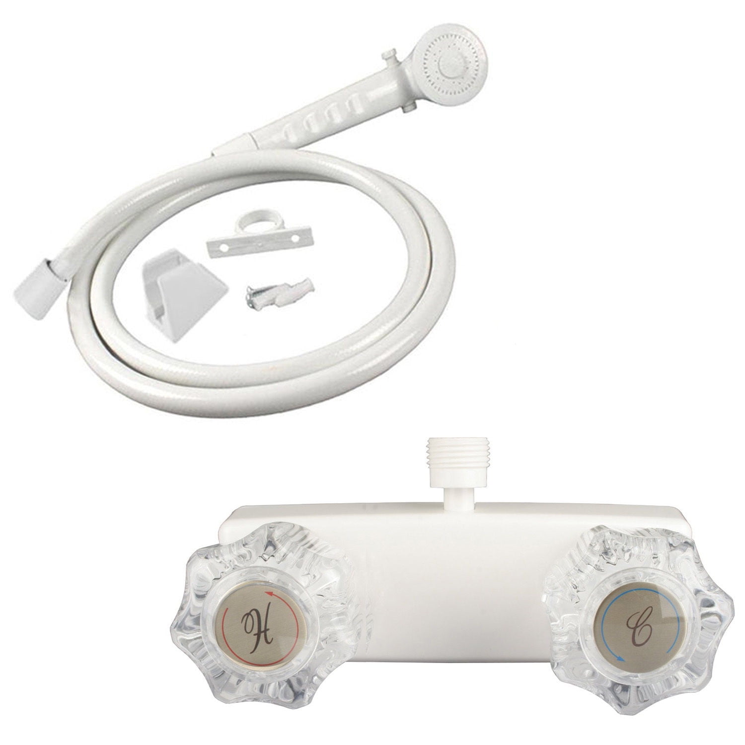 RV Mobile Motor Home Travel Trailer Clear Handles Shower Faucet and Handheld Shower, White