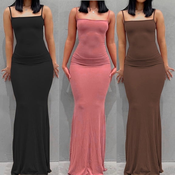 FRSASU Women's Summer Casual Backless Slip Dresses Spaghetti Strap Double Lined Bodycon Cocktail Party Dresses Pink