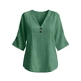 thumbnail image 6 of Aofany Womens Tops V-Neck Button 3/4 Sleeve T-Shirts Cotton Linen Shirts for Women, 6 of 6