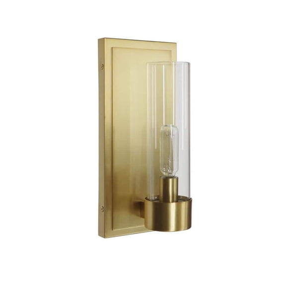 Home Decorators Collection Closmere Mid-Century Modern Wall Sconce Brushed Gold 1-Light E12 Clear Glass
