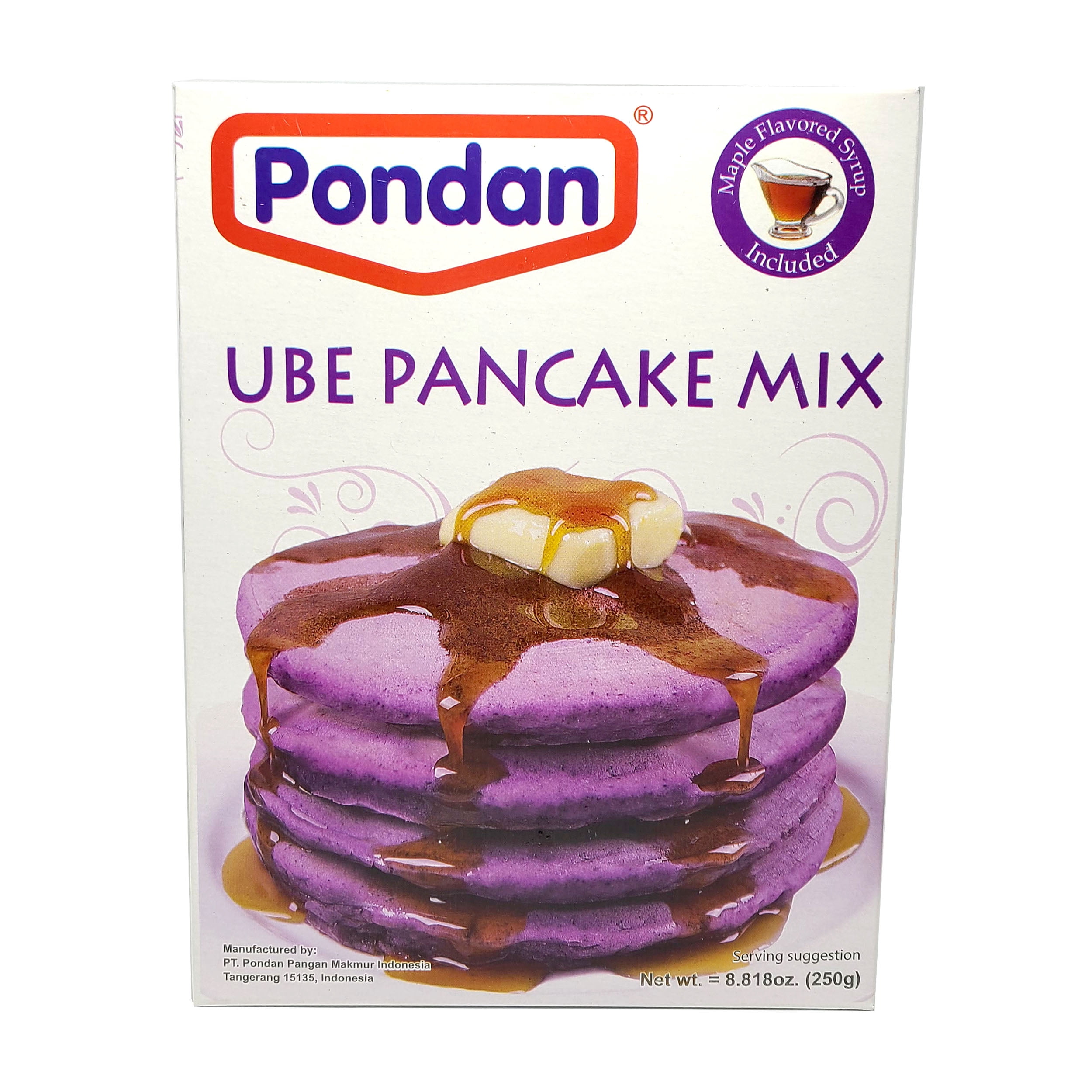 Pondan Ube Pancake Mix & Maple Flavored Syrup Set 8.818 Oz. (250 g) X 2 with Mini Stainless Steel Wire Whisk (3-Pc Set)