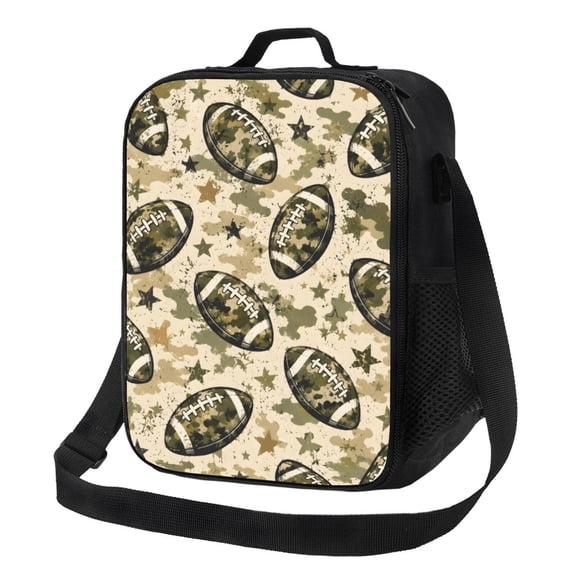 Camouflage Football Lunch Bag Insulated Thermal Lunch Box with Shoulder Strap & Handle for Women and Men