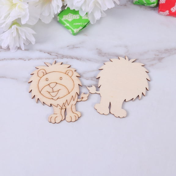 FESTFENDS 10Pcs Cutout Craft for Diy Accessories Lion Shaped Model Beige Wood Carvings