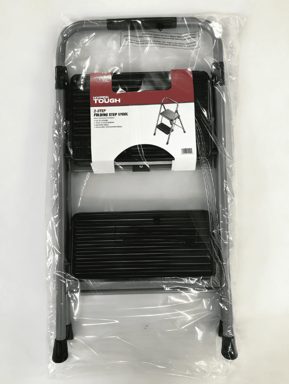 Hyper Tough Gray & Black 2-Step Steel Large Platform & Foldable Step Stool – Holds up to 225 Pounds