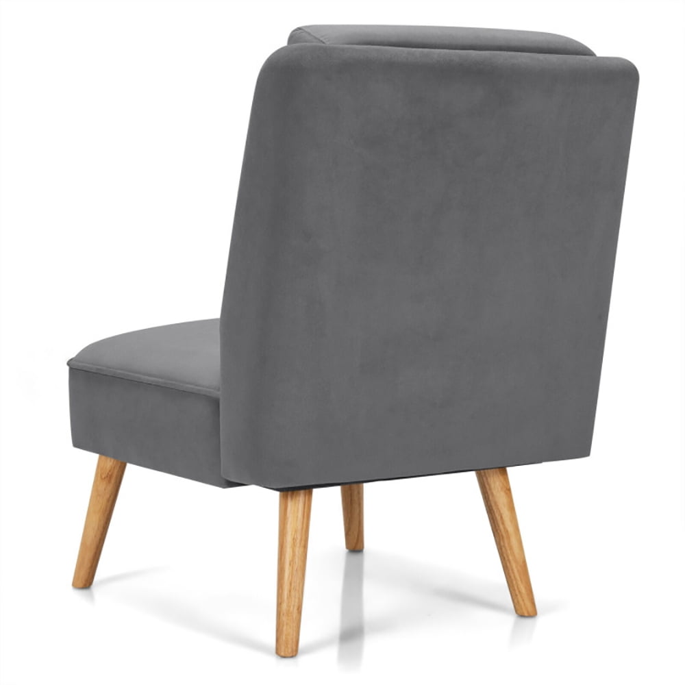 Finihen Velvet Accent Chair, Velvet Accent Armless Side Chair with Rubber Wood Legs, for Living Room, Bedroom, Gray