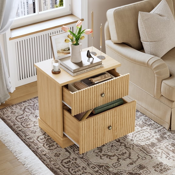 Wooden Nightstand with 2 Drawers, 22"D x 15"W x 24"H, Modern Storage Table for Bedroom, Living Room
