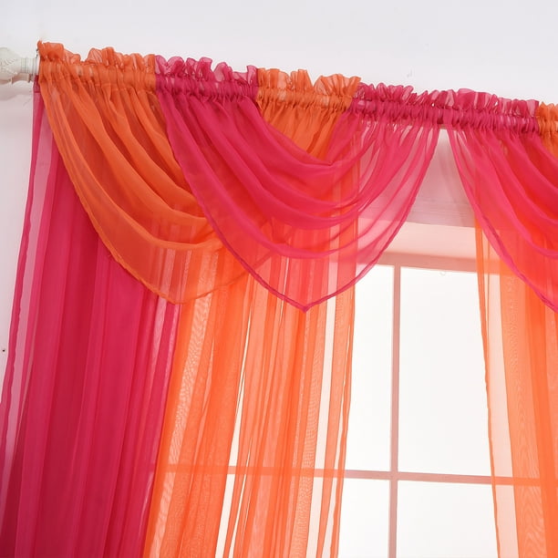 1pcs Voile Curtains Solid Sheer Curtain Scarf Ds Rod Pocket Crushed Window Panels Swag With Tassel For Bedroom Living Room Kitchen Orange Com 1pcs Voile Curtains Solid Sheer, Orange Sheer Curtains