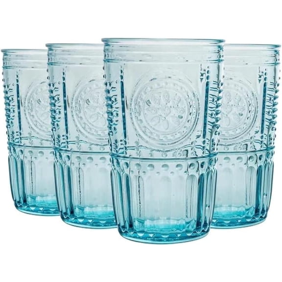 Romantic 16 oz. Cooler Beverage Glasses for Cold Drinks, Juices, and Cocktails, Set of 4, Light Blue