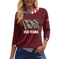thumbnail image 7 of Youpwaven America 250th Anniversary Women's 3/4 Sleeve Top, USA 250 Years Patriotic Graphic Shirt, 4th of July Waving Flag Crew Neck Tee with Contrast Trim, 7 of 7