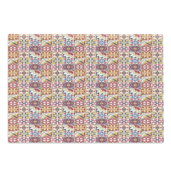Moroccan Cutting Board, Italian Culture Inspired Floral Elements Western Civilization Ornamental Pattern, Decorative Tempered Glass Cutting and Serving Board, Large Size, Multicolor, by Ambesonne