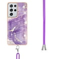 thumbnail image 3 of Allytech Galaxy S21 Ultra Case, TPU Marble Pattern Slim Fit Anti-scratch Shock-absorbing Full Protection Back Cover with Hand Strap Lanyard Case for Samsung Galaxy S21 Ultra, Purple, 3 of 4