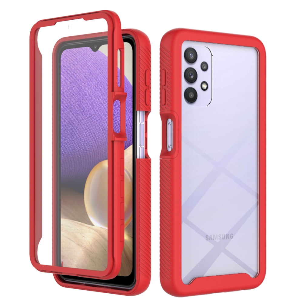 TECH CIRCLE For Galaxy A52 Case with Built-in Screen Protector,Full Protection Rugged Drop Shockproof Rubber Hybrid Anti-Scratch Crystal Clear Phone Case for Samsung Galaxy A52 4G/5G 6.5" 2021,Red