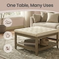 thumbnail image 3 of LEDREM Square Storage Ottoman Coffee Table with Solid Wood Frame, Tufted Upholstered Footrest with Bottom Shelf, for Living Room, Summer Sand, 3 of 6