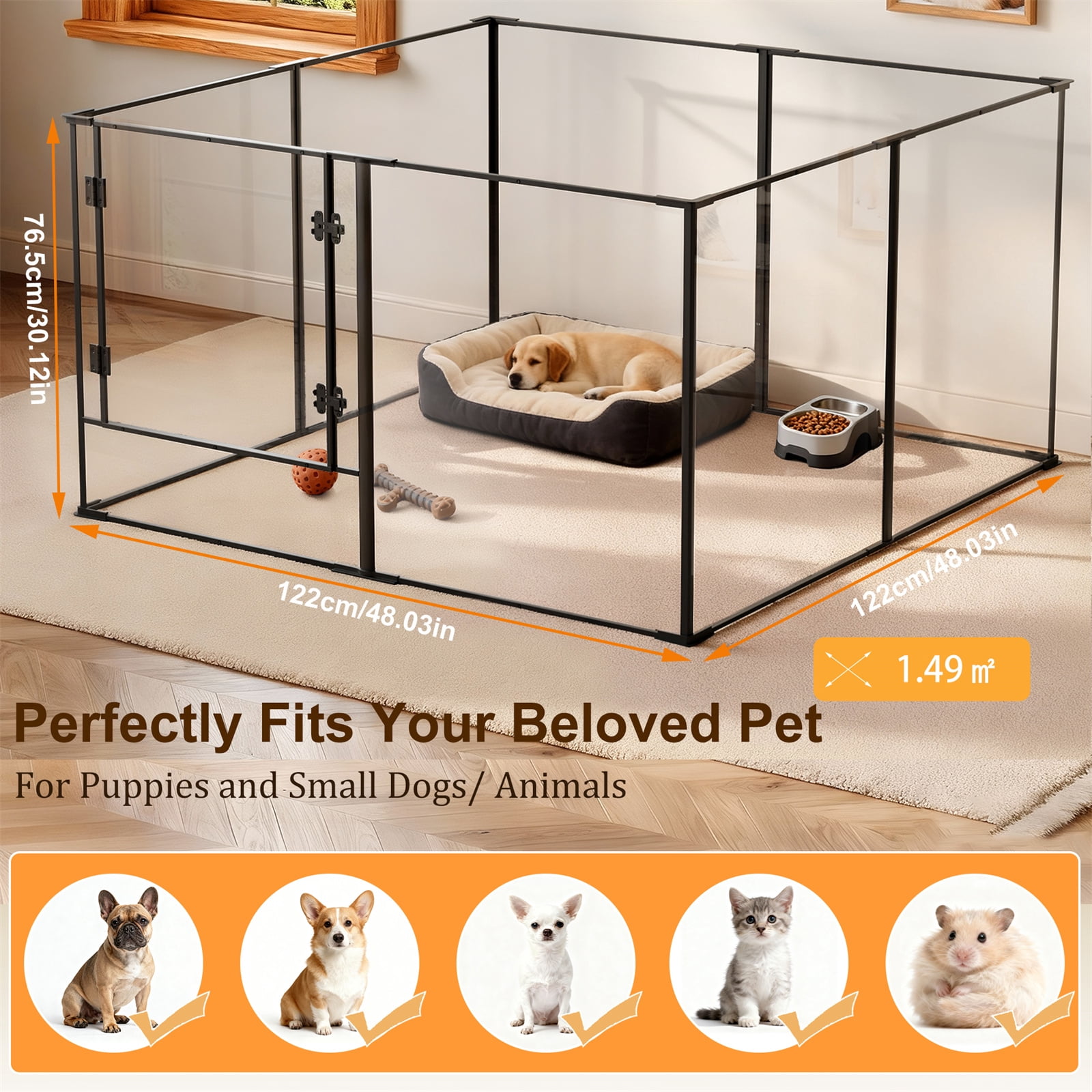 BingoPaw Acrylic Dog Playpen Fence Pet Clear Exercise Play Pen Whelping Box for Small Medium Large Dogs