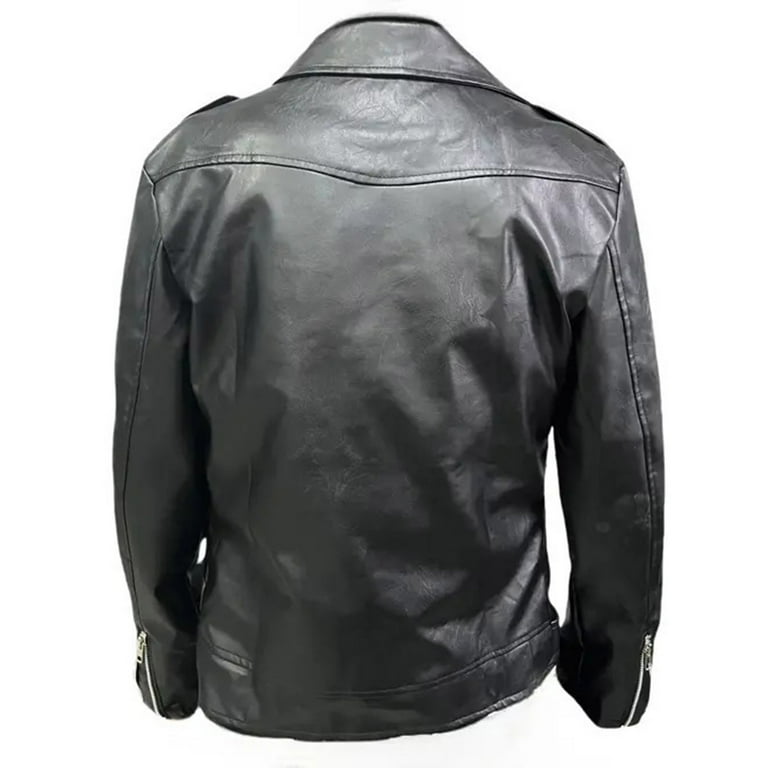 Xzbqbs Men's Vintage Leather Jacket Zip Up Slim Fit Biker Lapel